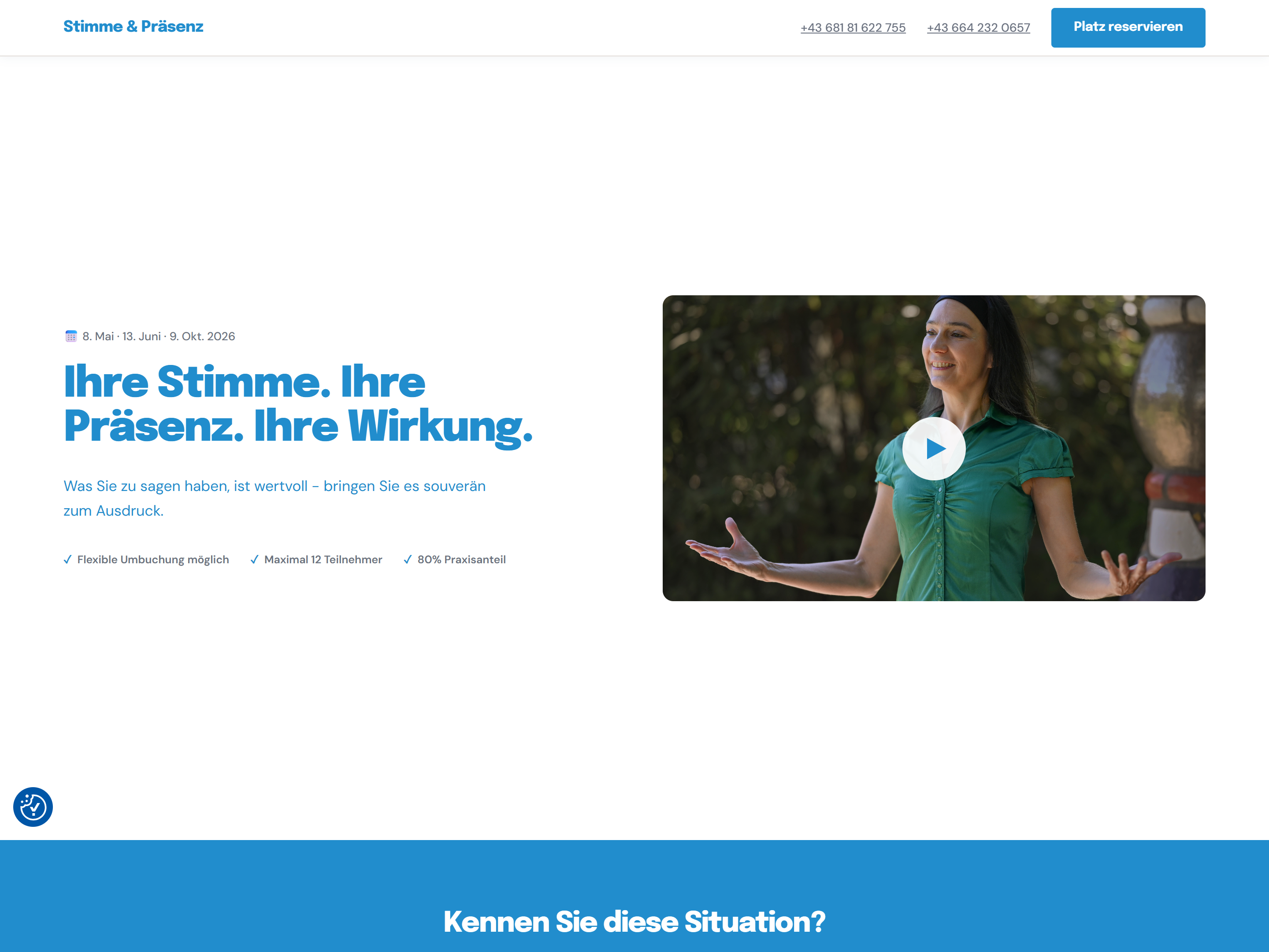 Screenshot der Stimme & Präsenz Website — Seminar-Anbieter aus der Steiermark